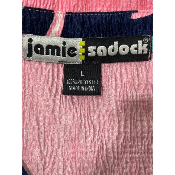 Jamie Sadock Women's Size M Top Abstract Print Zip Pink Blue Crinkle - Picture 4 of 7